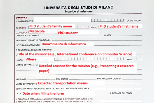 Mission form before departure