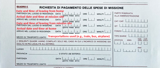 Mission form before departure